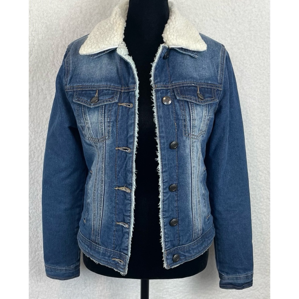 BOOHOO • Blue/White Denim Sherpa-Lined Collared Jacket, 2 - Picture 2 of 16